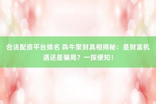 合法配资平台排名 犇牛聚财真相揭秘：是财富机遇还是骗局？一探便知！