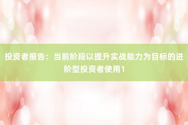 投资者报告：当前阶段以提升实战能力为目标的进阶型投资者使用1