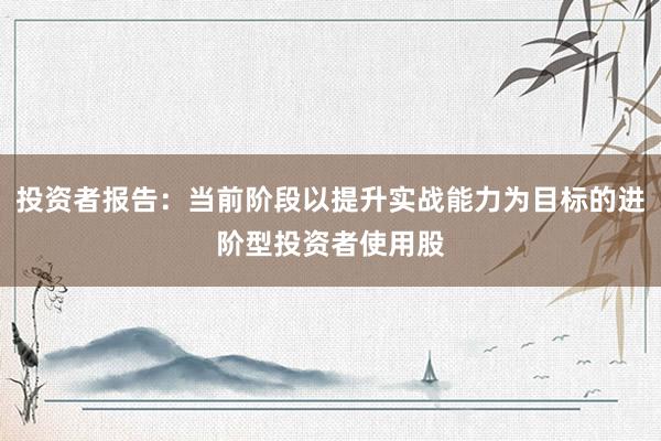 投资者报告：当前阶段以提升实战能力为目标的进阶型投资者使用股
