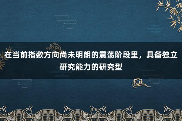 在当前指数方向尚未明朗的震荡阶段里，具备独立研究能力的研究型